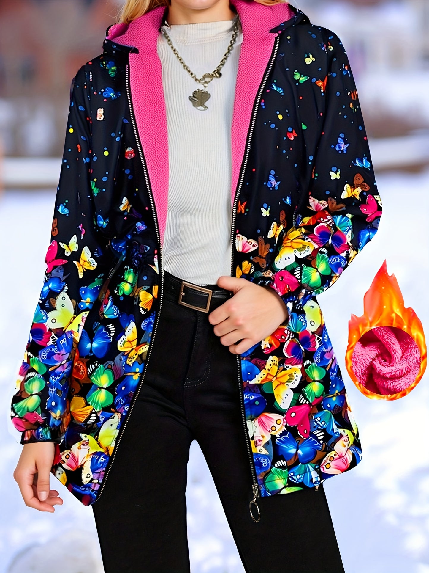 Chaqueta de Invierno Elegante para Mujer con Estampado de Mariposas