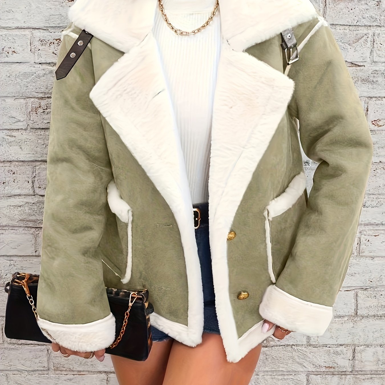 Abrigo de Invierno para Mujer con Cuello - Chaqueta Elegante, Blanca, Cierre de Botones