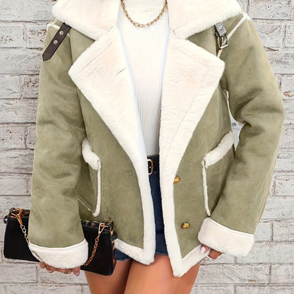 Abrigo de Invierno para Mujer con Cuello - Chaqueta Elegante, Blanca, Cierre de Botones