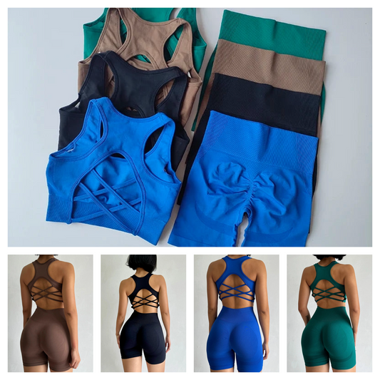 Women's 2 piece seamless yoga set sexy sports bra + high waist sports shorts gym clothing fitness sleeveless shorts 