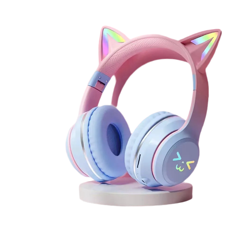 Auriculares portátiles con luz RGB y control por Bluetooth, reducción de ruido con orejas de gato, auriculares inalámbricos con Bluetooth para PC y Gamer