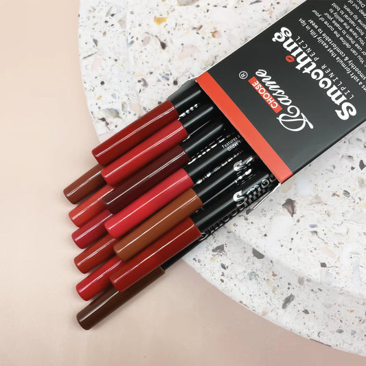 Juego de 12 labiales de larga duración con delineador profesional y brillo labial mate para mujer.
