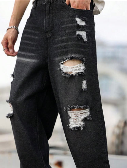 Vaqueros , Pantalón ,Jeans desgastados, de corte holgado, para hombres