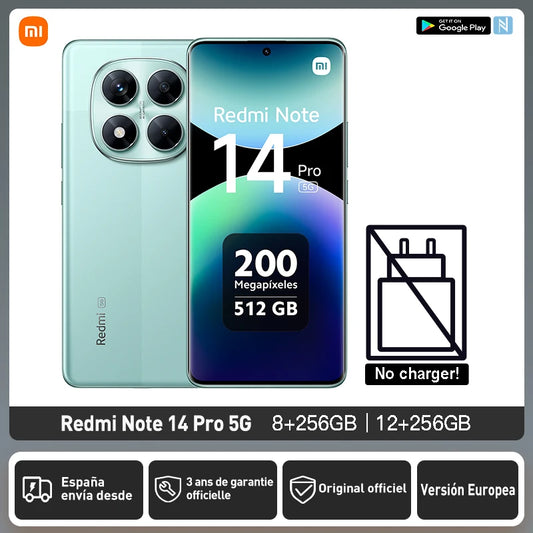 Xiaomi Redmi Note 14 Pro 5G Versión Europea 256 GB/512 GB MTK Dimensity 7300-Ultra Pantalla AMOLED de 6,67" 120 Hz Cámara principal de 200 MP OIS Carga de 45 W, IP68, NFC