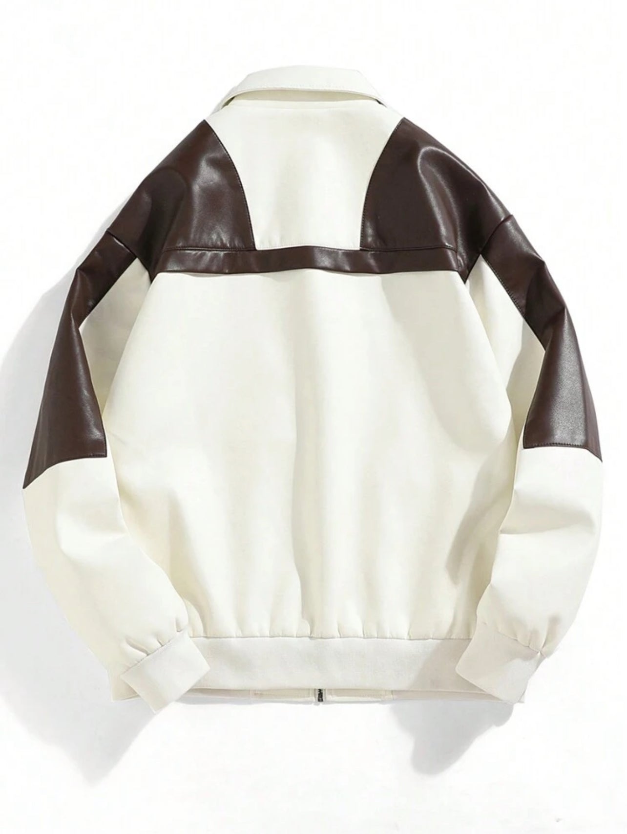 Chaqueta casual de piel sintética de color contrastante simple para hombres