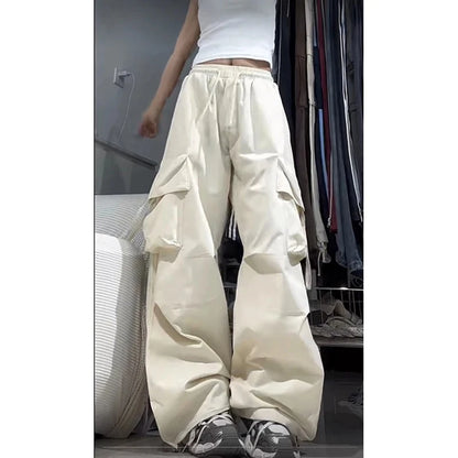 Pantalones  para mujer, ropa de calle de cintura alta, pantalones de Hip Hop, pantalones de chándal holgados informales con bolsillos grandes y cordón de cintura baja