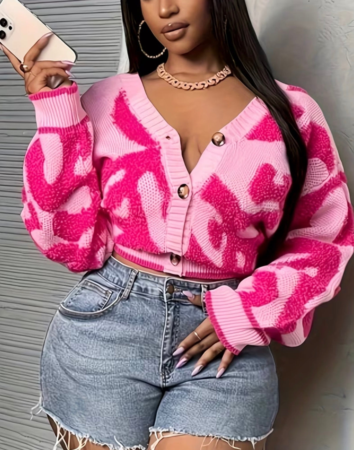 Cárdigan diseño de Cuello en V con Estampado Botones Metálicos