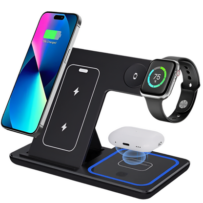 Cargador inalámbrico rápido LED de 30 W, estación de carga plegable 3 en 1 para iPhone 15, 14, 13, 12, 11, Apple Watch 9, 8, 7, 6, 5 y Airpods Pro
