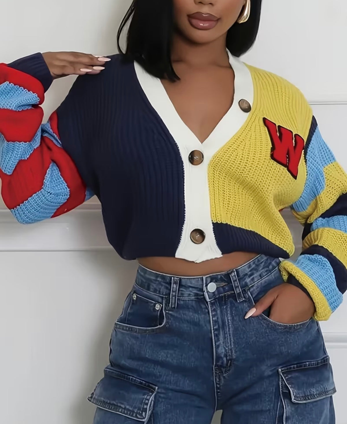 Nuevo cardigan elegante de mujer con Cuello en V y Manga Larga