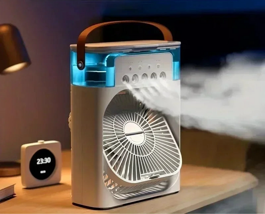 Ventilador eléctrico con nebulizador de agua, humidificador de aire, luz nocturna LED, adecuado para familias, aire acondicionado portátil, triple enfriador, refrigeración para el hogar.