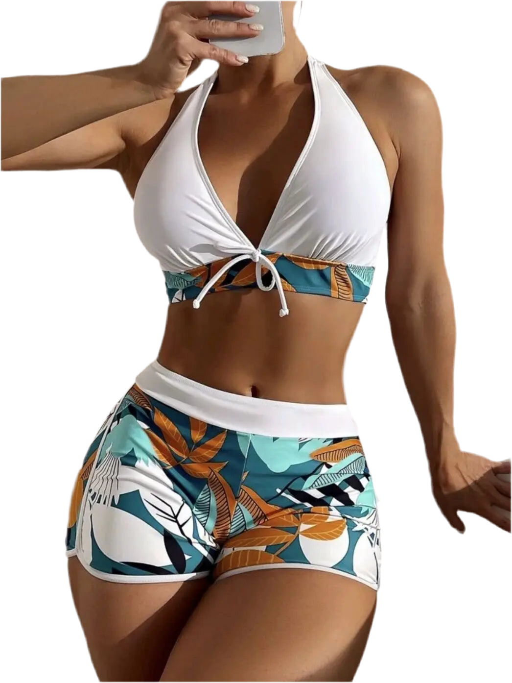 Conjunto de bikini estilo halter 2025, traje de baño corto de cintura alta para mujer, bañador estampado para mujer, traje de baño para playa