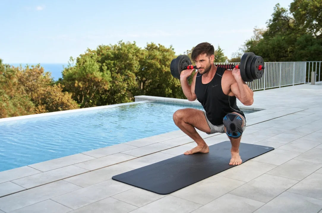 Mancuernas regulables , (juego de 10 kg, 15 kg, 20 kg y 30 kg) - Juego de pesas ajustable para entrenamiento con pesas y fuerza - Barra de conexión - Gimnasio en casa - Principiante hombre/mujer