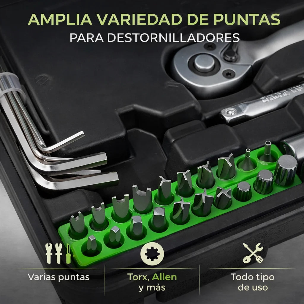 Herramientas juego 130 pcs piezas Caja Maleta para Taller Carraca Llaves Vaso Pequeña Portátil