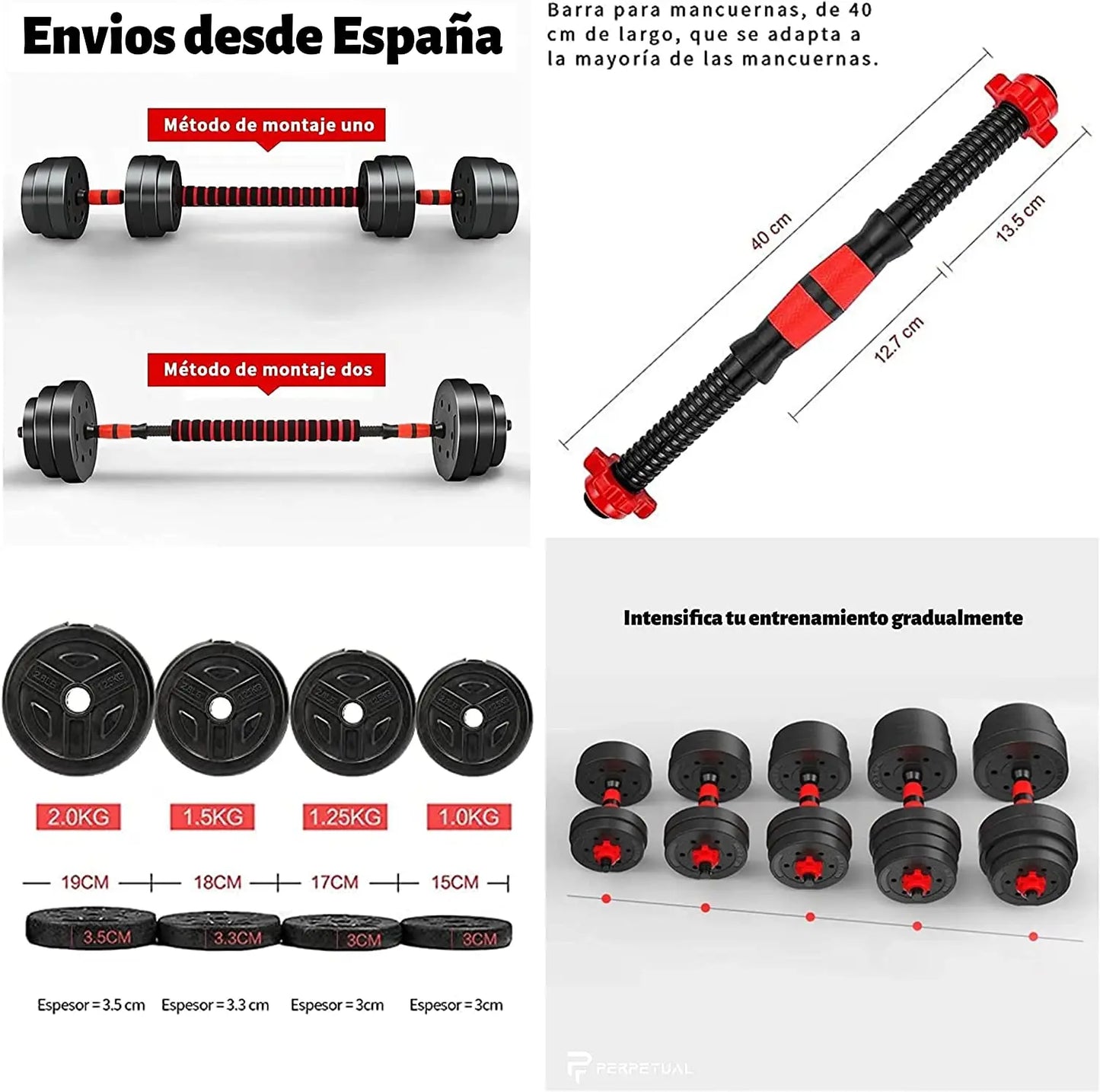 Mancuernas regulables , (juego de 10 kg, 15 kg, 20 kg y 30 kg) - Juego de pesas ajustable para entrenamiento con pesas y fuerza - Barra de conexión - Gimnasio en casa - Principiante hombre/mujer