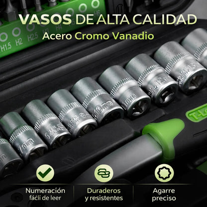 Herramientas juego 130 pcs piezas Caja Maleta para Taller Carraca Llaves Vaso Pequeña Portátil