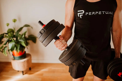 Mancuernas regulables , (juego de 10 kg, 15 kg, 20 kg y 30 kg) - Juego de pesas ajustable para entrenamiento con pesas y fuerza - Barra de conexión - Gimnasio en casa - Principiante hombre/mujer