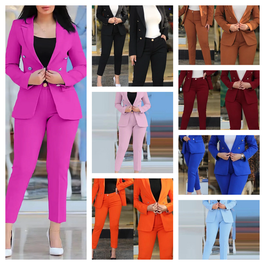 Women's Long Sleeve Blazer Elegant Suit Solid Color Coat Casual Versatile Set