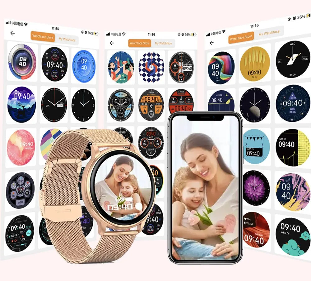 Reloj inteligente con Bluetooth para hombre y mujer, pulsera de acero con Dial personalizado, seguimiento de actividad deportiva, control del ritmo cardíaco, compatible con Android e IOS