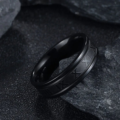 Bague vintage en acier inoxydable avec chiffres romains pour homme et femme, anneau de tempérament tendance, largeur de 6 mm, cadeau d'anniversaire de fête 