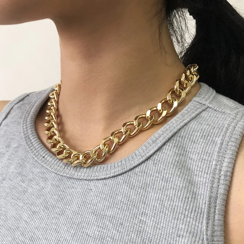 Fashion big necklace for women, silver and gold color plated thick chain choker with twist, party jewelry, gifts 
