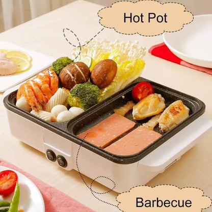 110V/220V 2 in 1 Electric Hot Pot BBQ Grill Multi Cooker Electric Grill Non-stick Plate Barbecue Pan Hot Pot for Dormitory