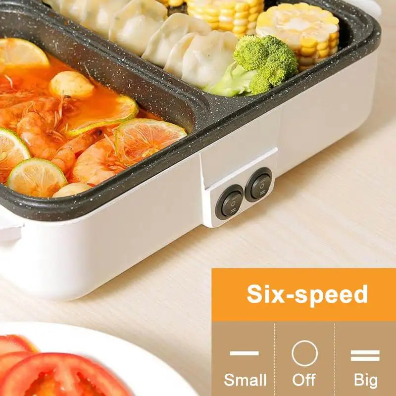 110V/220V 2 in 1 Electric Hot Pot BBQ Grill Multi Cooker Electric Grill Non-stick Plate Barbecue Pan Hot Pot for Dormitory