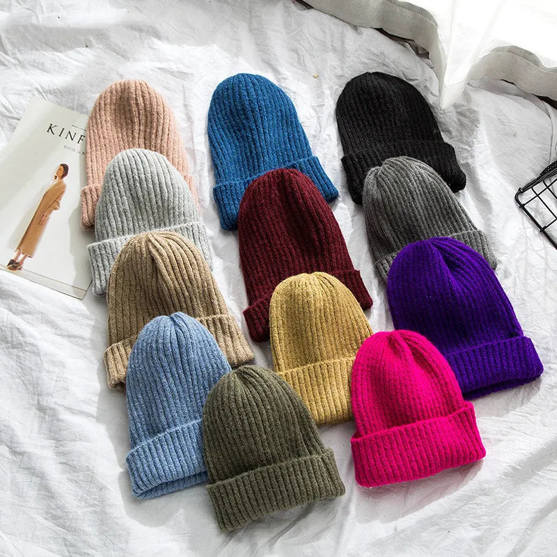 Nuevo gorro de invierno de colores caramelo, gorro tejido para mujer, gorro cálido y suave a la moda, gorro de lana estilo , gorro elegante que combina con todo