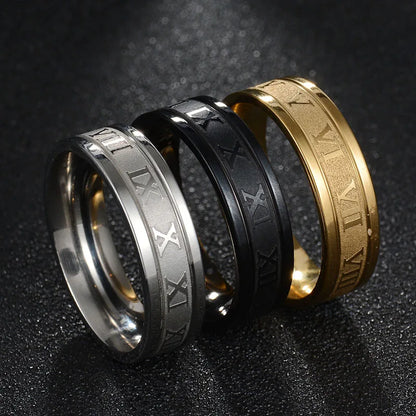 Bague vintage en acier inoxydable avec chiffres romains pour homme et femme, anneau de tempérament tendance, largeur de 6 mm, cadeau d'anniversaire de fête 