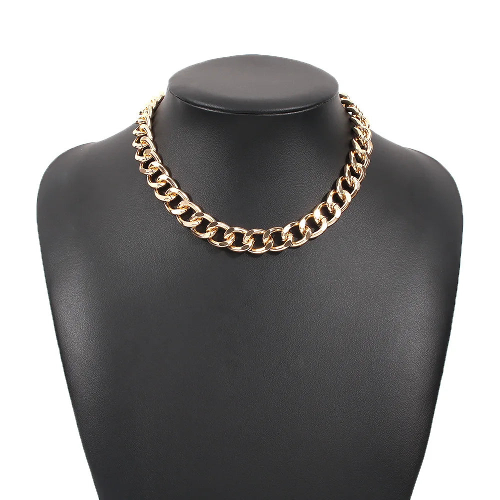 Fashion big necklace for women, silver and gold color plated thick chain choker with twist, party jewelry, gifts 