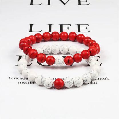 Ensemble de bracelets de couple à distance en pierre de lave naturelle noire et blanche, bracelets de yoga en perles d'œil de tigre pour hommes et femmes, bijoux en corde élastique 