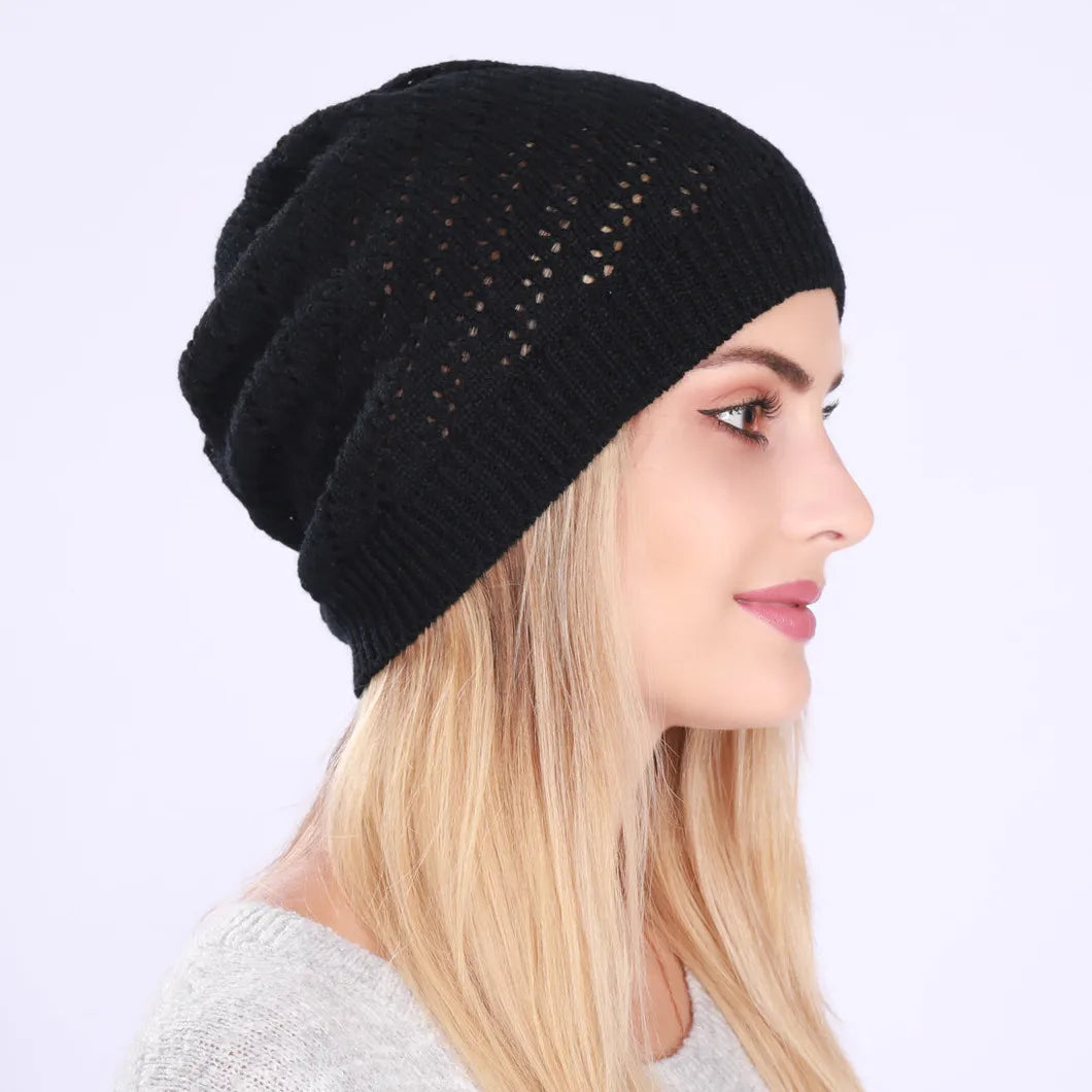 Gorros de moda nuevos para mujer, gorros tipo calavera, gorro para mujer, gorro de punto liso con agujeros, gorro suave informal para mujer para primavera, otoño e invierno