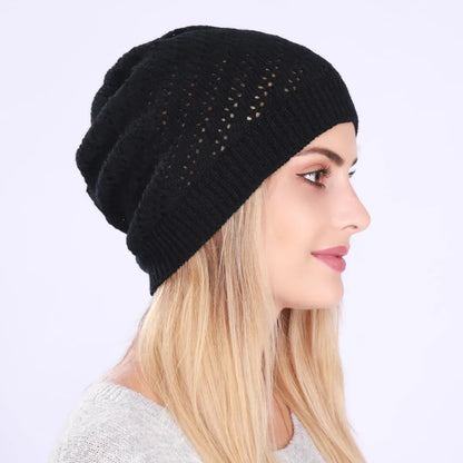 Gorros de moda nuevos para mujer, gorros tipo calavera, gorro para mujer, gorro de punto liso con agujeros, gorro suave informal para mujer para primavera, otoño e invierno