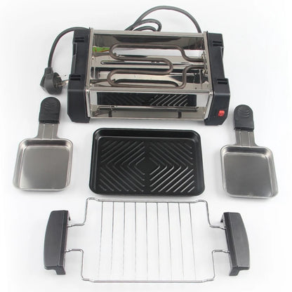 1000W Non-stick Electric Raclette Grill for 2-4 People Family Smokeless Grill Raclette Pan Electric Griddle 220V