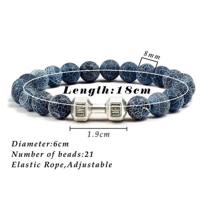Natural Volcanic Stone Bracelet Men Matte Black White Lava Beads Dumbbell Strand Bracelets Barbell Fitness Jewelry for Women 