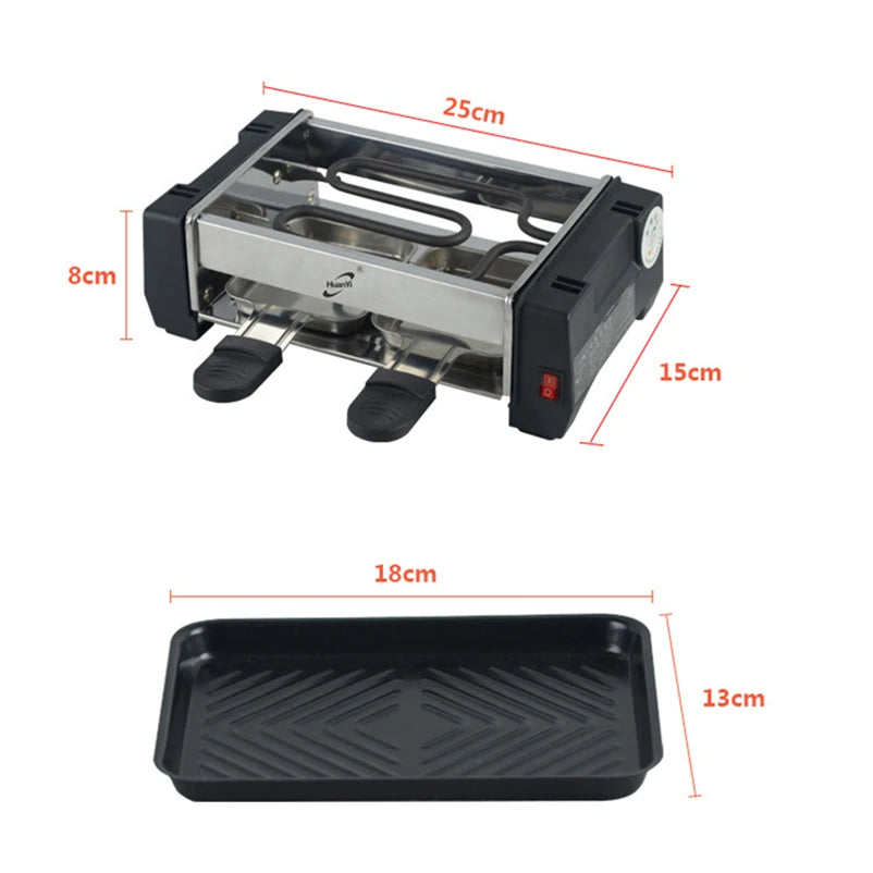 1000W Non-stick Electric Raclette Grill for 2-4 People Family Smokeless Grill Raclette Pan Electric Griddle 220V