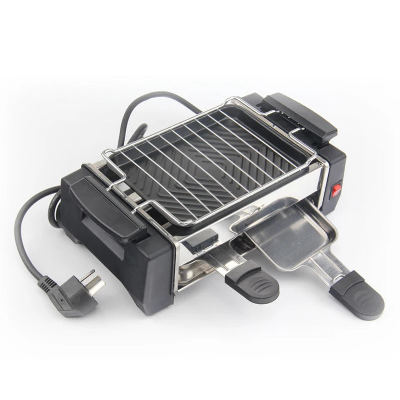 1000W Non-stick Electric Raclette Grill for 2-4 People Family Smokeless Grill Raclette Pan Electric Griddle 220V