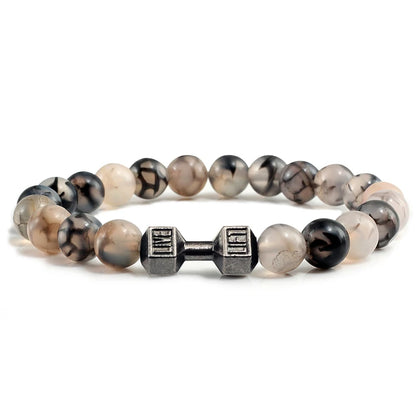 Natural Volcanic Stone Bracelet Men Matte Black White Lava Beads Dumbbell Strand Bracelets Barbell Fitness Jewelry for Women 