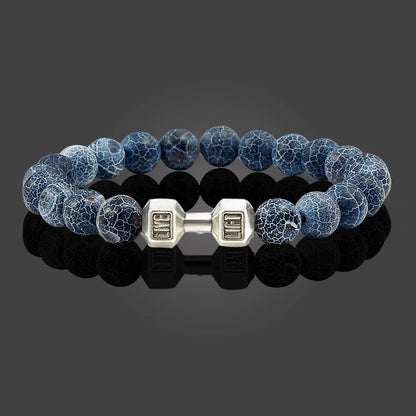 Natural Volcanic Stone Bracelet Men Matte Black White Lava Beads Dumbbell Strand Bracelets Barbell Fitness Jewelry for Women 