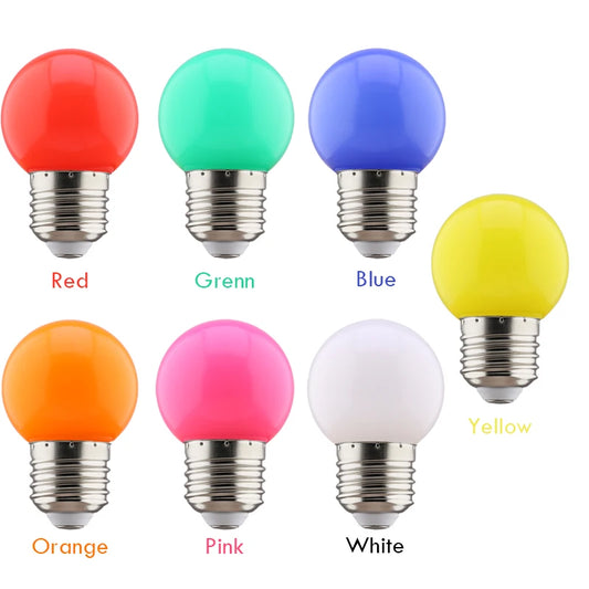 Lot de 2 ampoules LED colorées 1 W G45 E27 220 V, lampe rouge jaune bleu vert rose orange blanc, veilleuse d'intérieur pour mariage de Noël