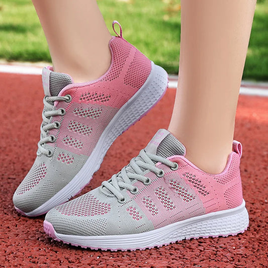 Zapatos Deportivos informales para mujer zapatillas de malla de aire tejidas a la modo calzado antideslizantes transpirables para correr
