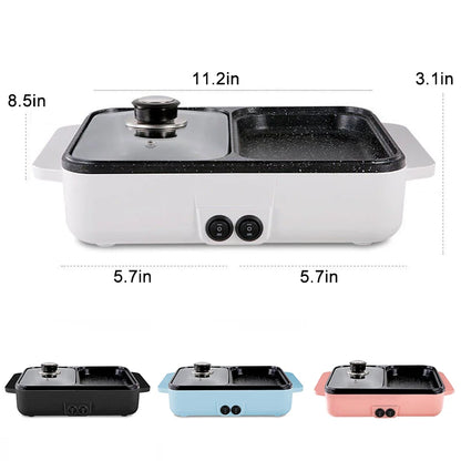 110V/220V 2 in 1 Electric Hot Pot BBQ Grill Multi Cooker Electric Grill Non-stick Plate Barbecue Pan Hot Pot for Dormitory