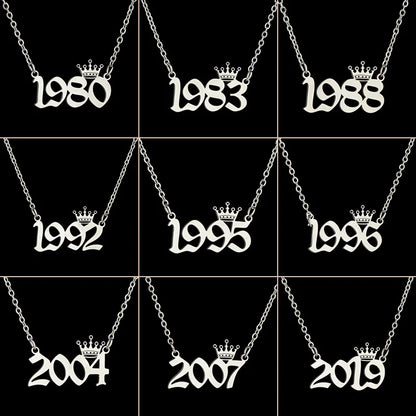 Collares de acero inoxidable con número de año para mujer, tiaras de cumpleaños con fecha única, corona, año 1984, 1999, 1996, 1997 y 2002, gargantilla de regalo