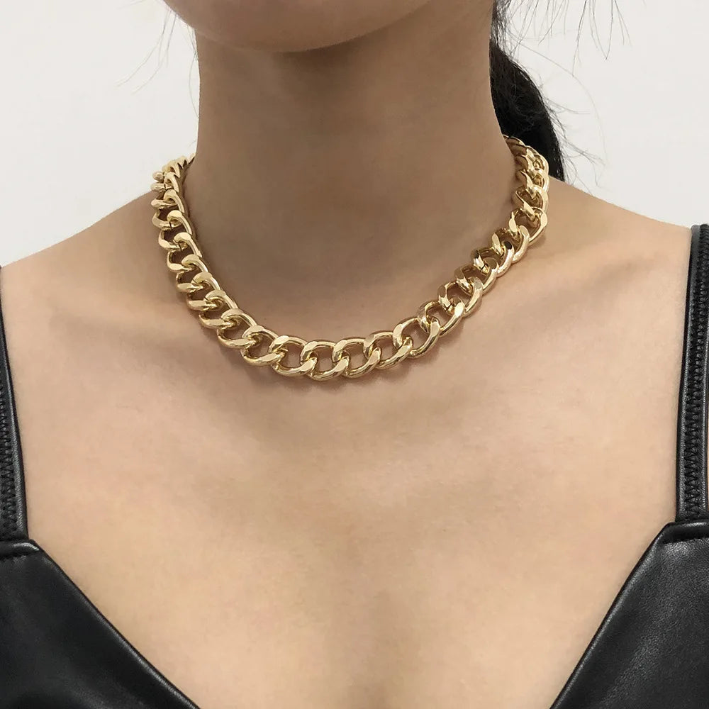 Fashion big necklace for women, silver and gold color plated thick chain choker with twist, party jewelry, gifts 