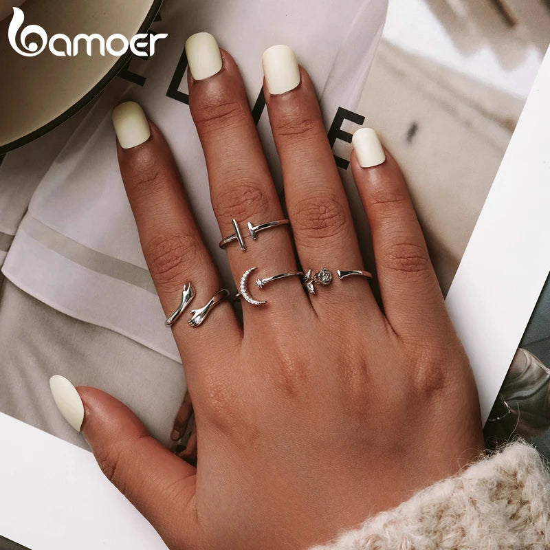 BAMOER Bague réglable en argent sterling 925 pour femme - Bijou de fête - Bague « His Big Amorous Hugs » en 3 couleurs