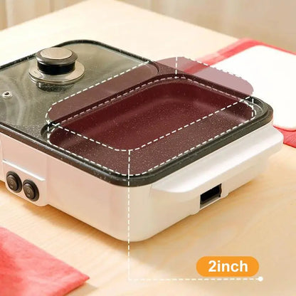 110V/220V 2 in 1 Electric Hot Pot BBQ Grill Multi Cooker Electric Grill Non-stick Plate Barbecue Pan Hot Pot for Dormitory