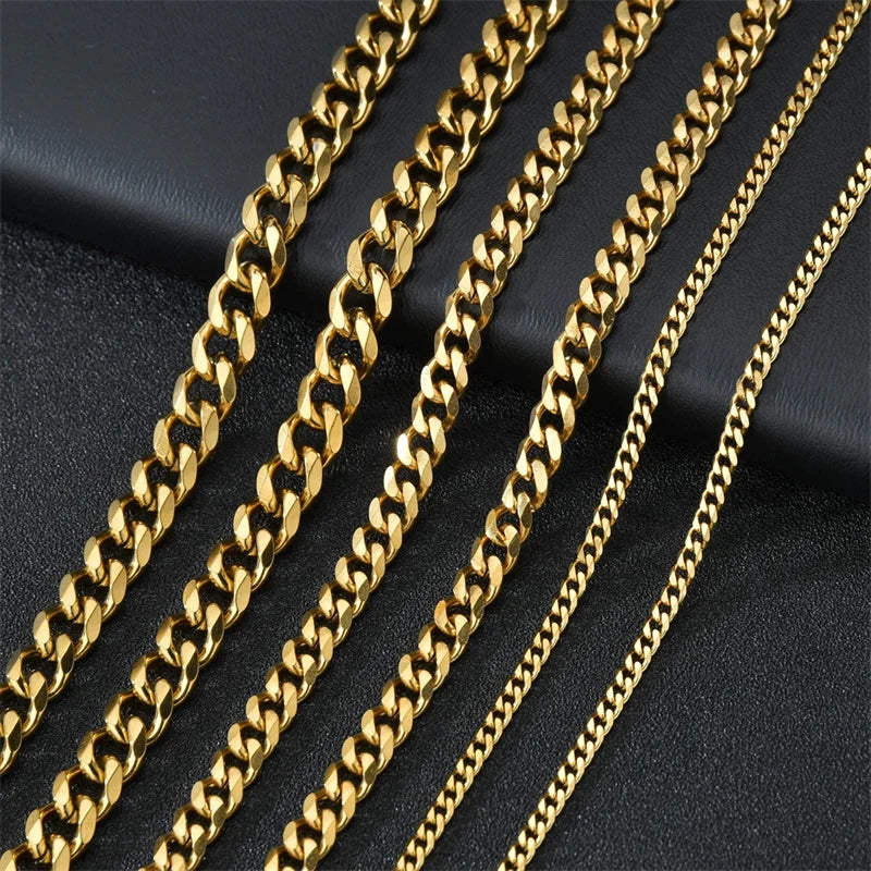 Colliers de base en acier inoxydable de style punk pour hommes et femmes, couleur or noir, chaîne à maillons cubains de 3,5 mm et 7 mm, bijoux en métal massif 