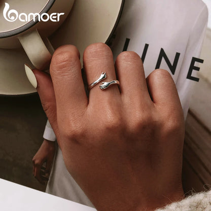 BAMOER Bague réglable en argent sterling 925 pour femme - Bijou de fête - Bague « His Big Amorous Hugs » en 3 couleurs