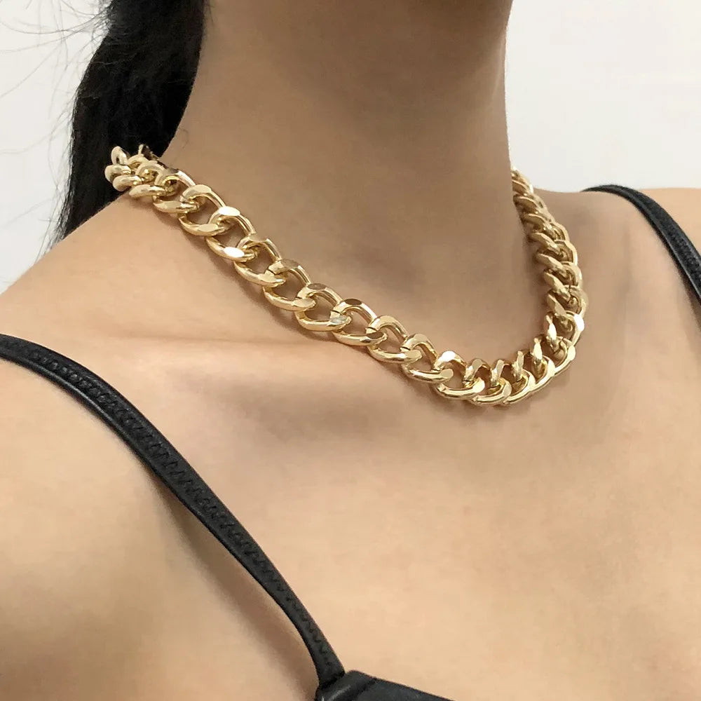 Fashion big necklace for women, silver and gold color plated thick chain choker with twist, party jewelry, gifts 