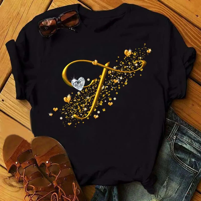 Camiseta de combinación de letras con nombre personalizado para mujer