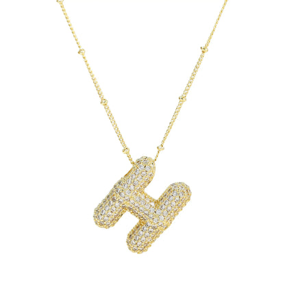 Collar con inicial de globo de circonita cúbica, colgante con letra burbuja del alfabeto AZ, chapado en oro y latón, para mujer, joyería de moda